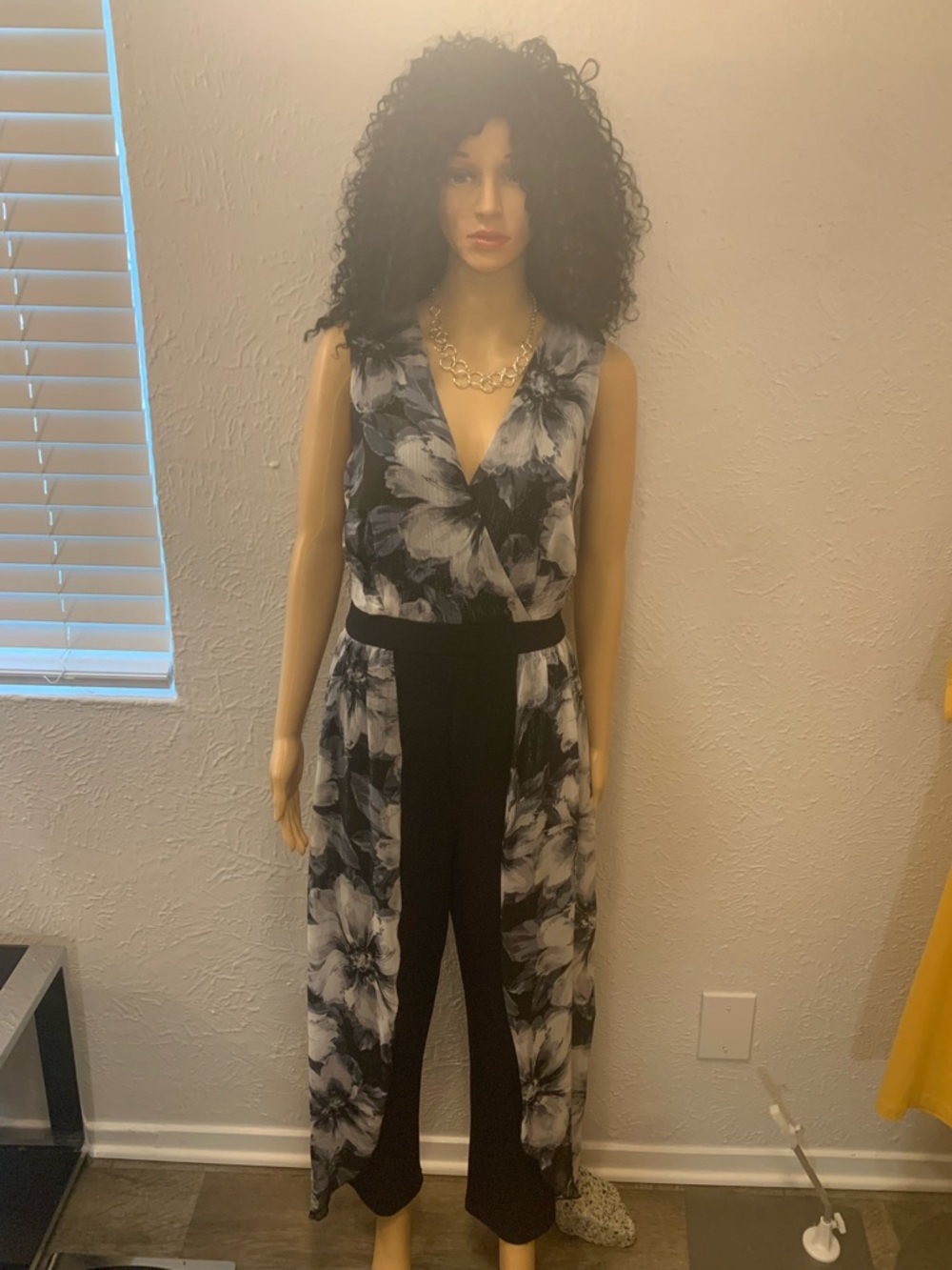 Sleeveless Black & White Floral Jumpsuit with V-Neck by Alexa B Nites